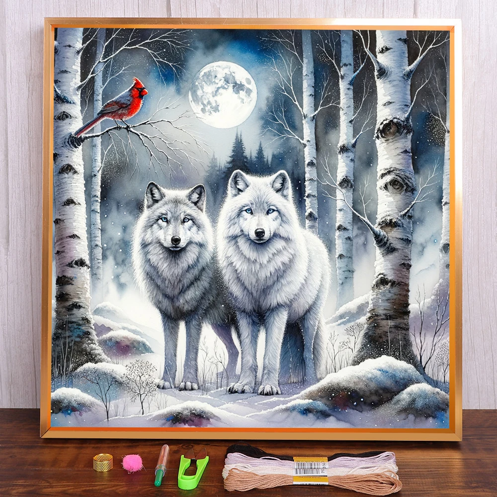 Animal Wolf Cardinal Pre-Printed Cross-Stitch DIY Embroidery Patterns Handmade Handicraft Hobby Knitting Floss Stamped Needle