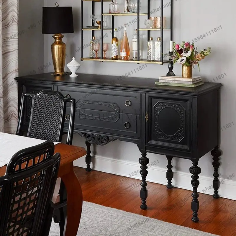 

French retro simple black premium solid wood decorative cabinet multi-functional locker