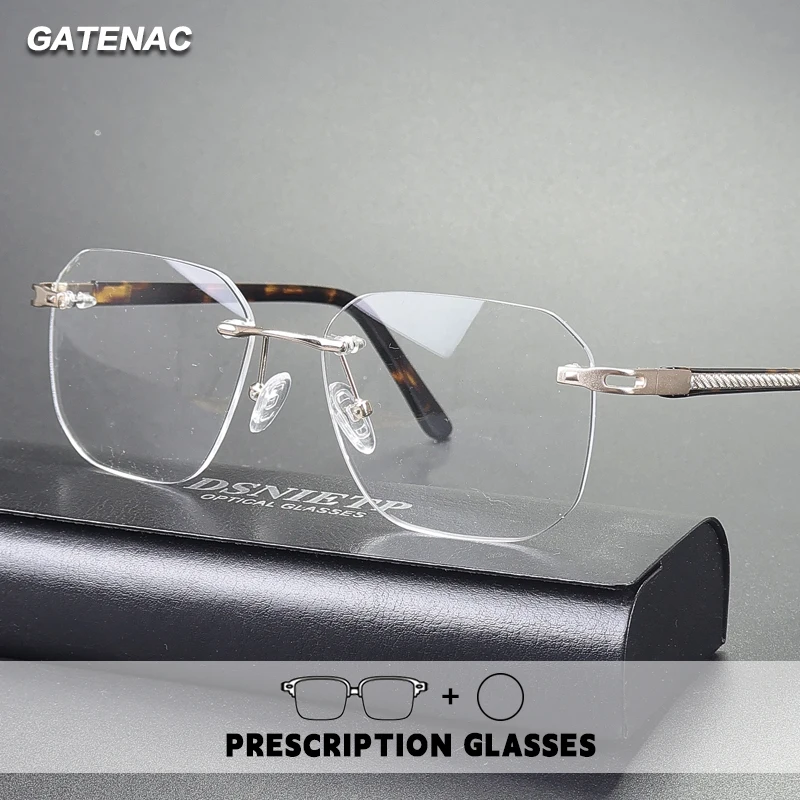 Gatenac بدون إطار نظارات للقراءة الرجال مكافحة الضوء الأزرق اللونية بدون شفة إطار نظارات مخصصة الطبية قصر النظر نظارات