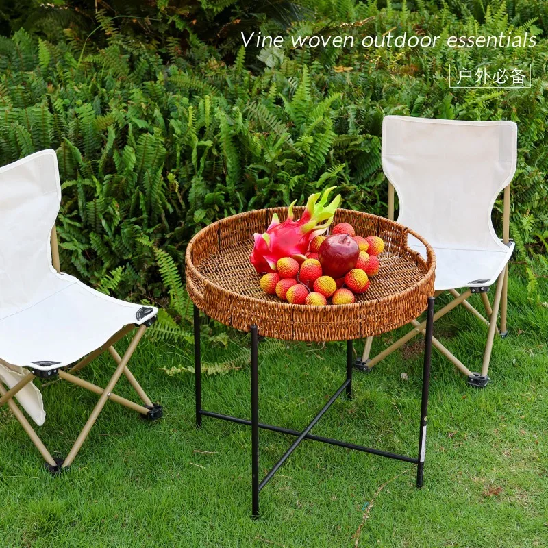 Outdoor picnic portable foldable imitation rattan table enclosure stove tea table courtyard garden small coffee table camping