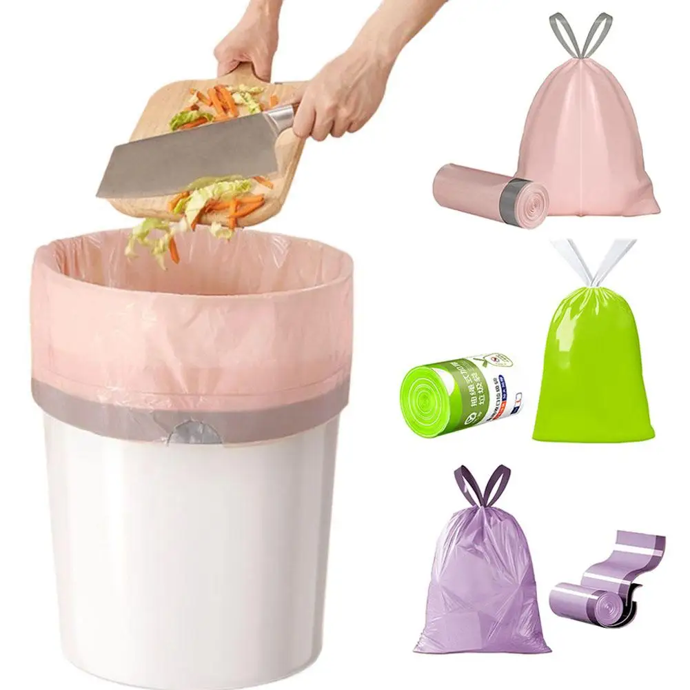100Pcs Purple Drawstring Trash Bags Thick Leak-Proof Disposable Plastic Bags For Kitchen Bathroom Bedroom Living Room
