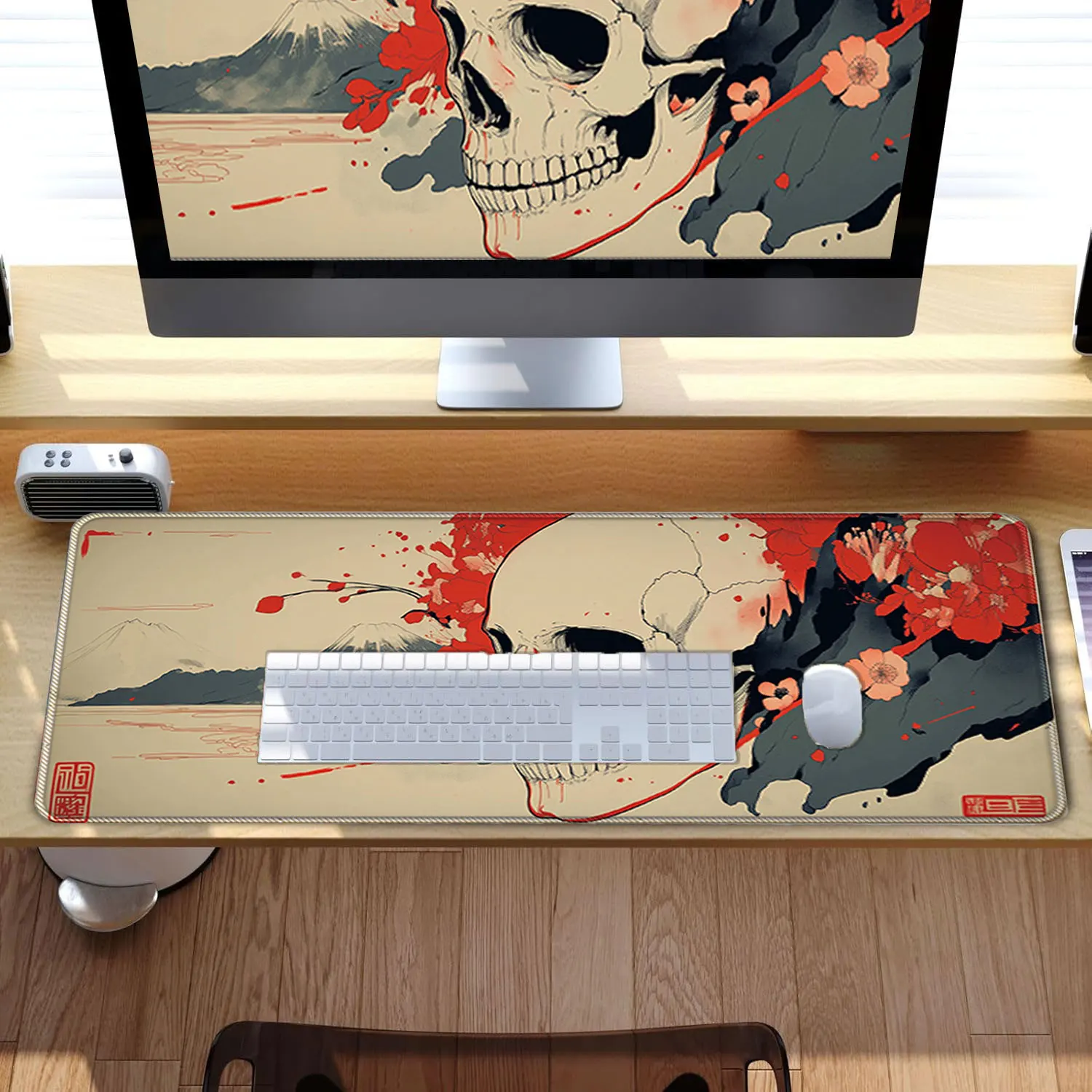 Skull Mouse Pad Japanese Ukiyo-e Mouse Pad Anime Big Mouse Pads for Desk Gaming Non-Slip Large Mouse Pad for Desk Pad Table Mat