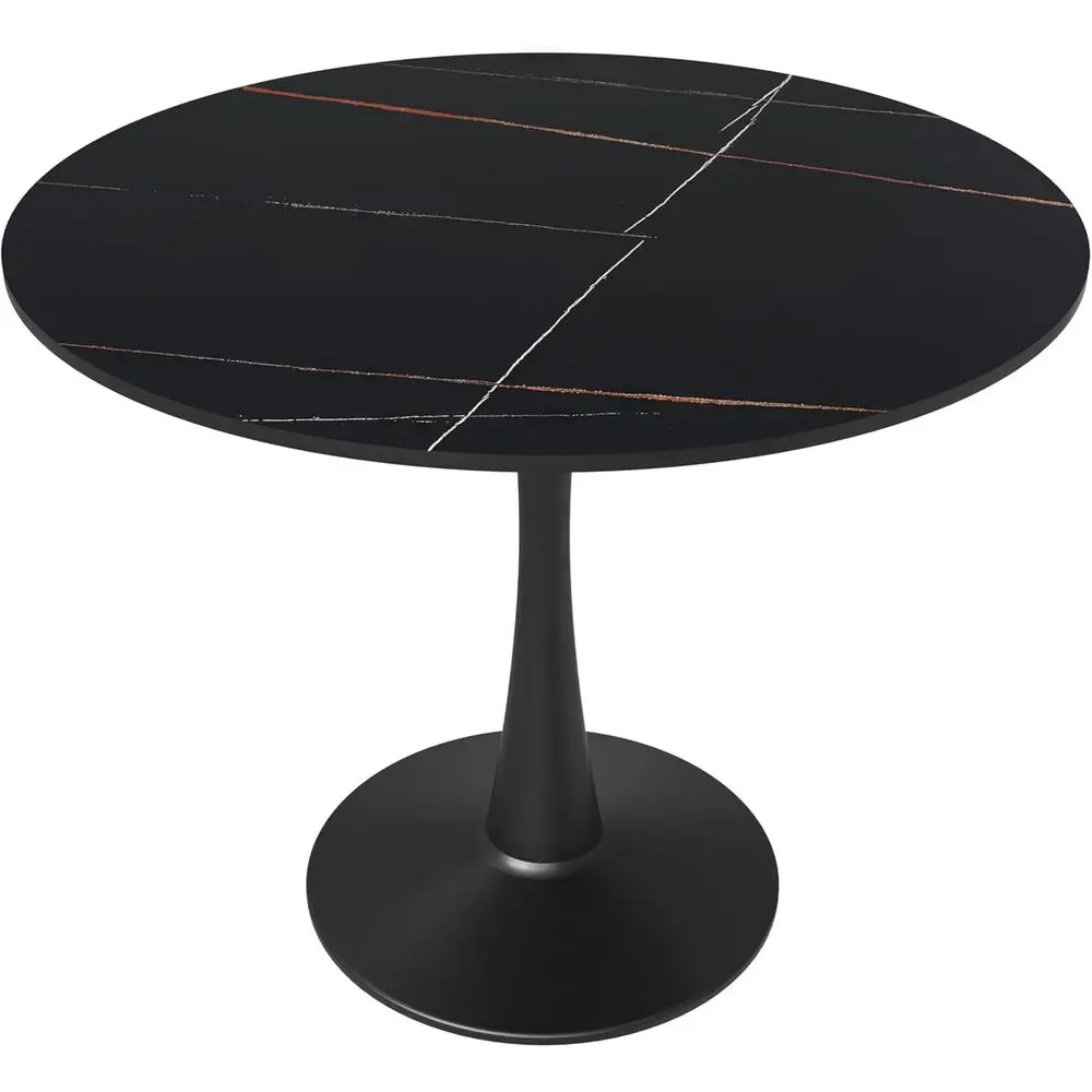 

Круглый обеденный стол из спеченного камня диаметром 35 дюймов с черным металлическим основанием-пьедесталом для кухни и столовой