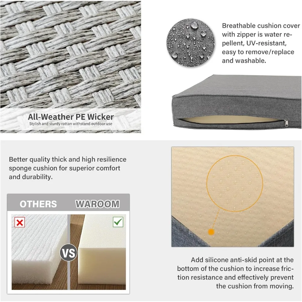 4-Piece Wicker Patio Furniture Set, PE Rattan Sectional Sofa with Storage Table, All-Weather Outdoor Conversation Sets for Deck