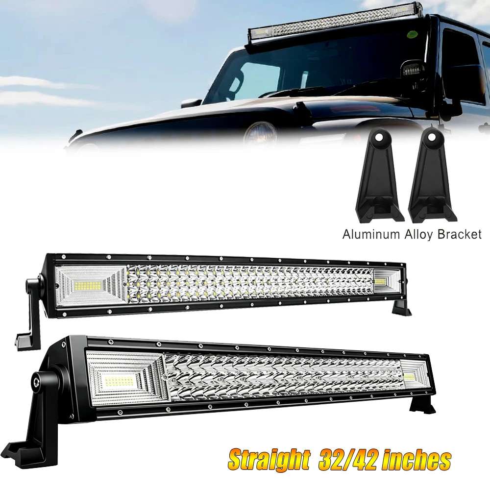 Barra luminosa a LED a tre file, 32" e 42", con fascio di luce combinato, ideale per fuoristrada e lavori, lampada a LED impermeabile IP67 per camion, SUV, ATV, UTV e pick-up.