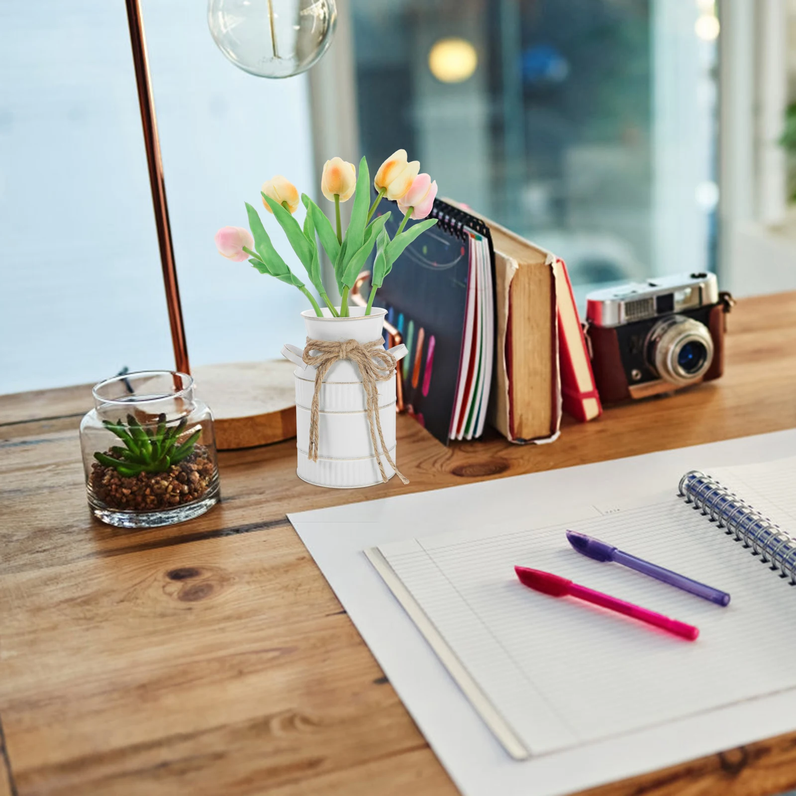 

Vintage Iron Milk Can Flower Vase with Handle Rustic Metal Jug Flower Pot for Home Garden Decoration Vase Metal Planter