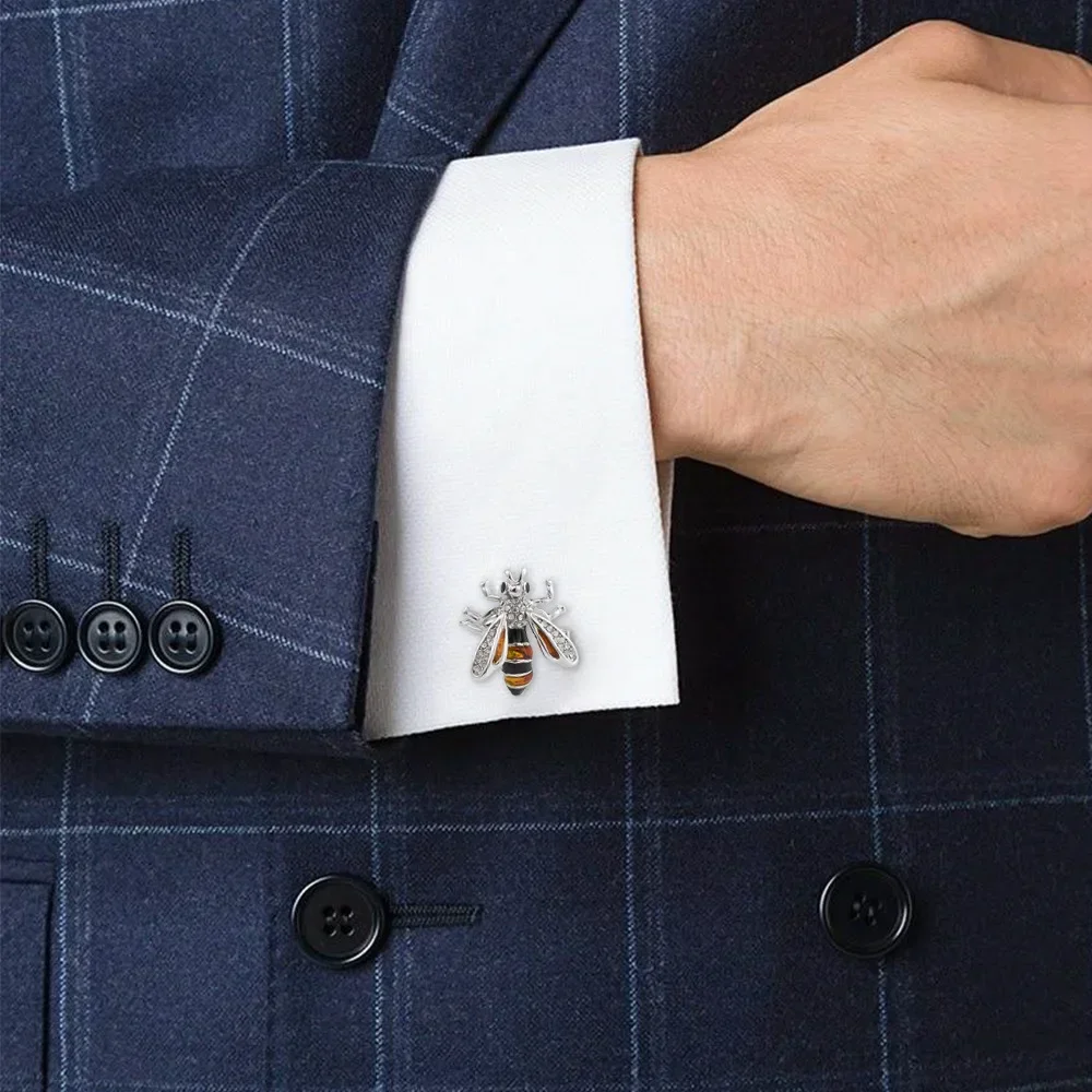 Men\'s Cufflinks Personality Fashion French Suits Shirts Cuff Buttons Daily OL Style Rhinestone Bee Cufflink Gifts for Men Women