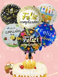 6pcs 18inch Round Spanish Birthday Balloons Set Feliz Cumpleanos Balloon Birthday Party Decorations