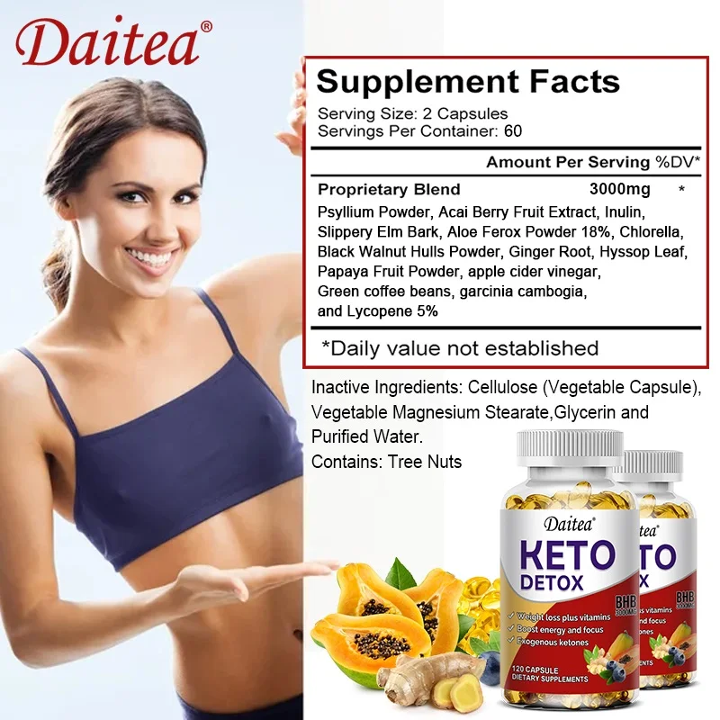 Daitea Organic Ketone Capsules Support Cleanliness, Weight Management, and Focus - Non-GMO, 120 Capsules