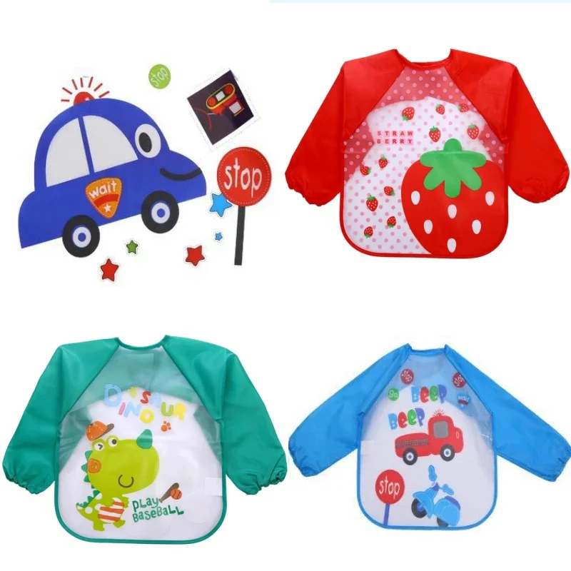 1Pcs Cartoon Animal EVA Waterproof Baby Apron for Infant Long Sleeve Children Feeding Scarf Apron Smock Bandana Bibs Burp Cloth