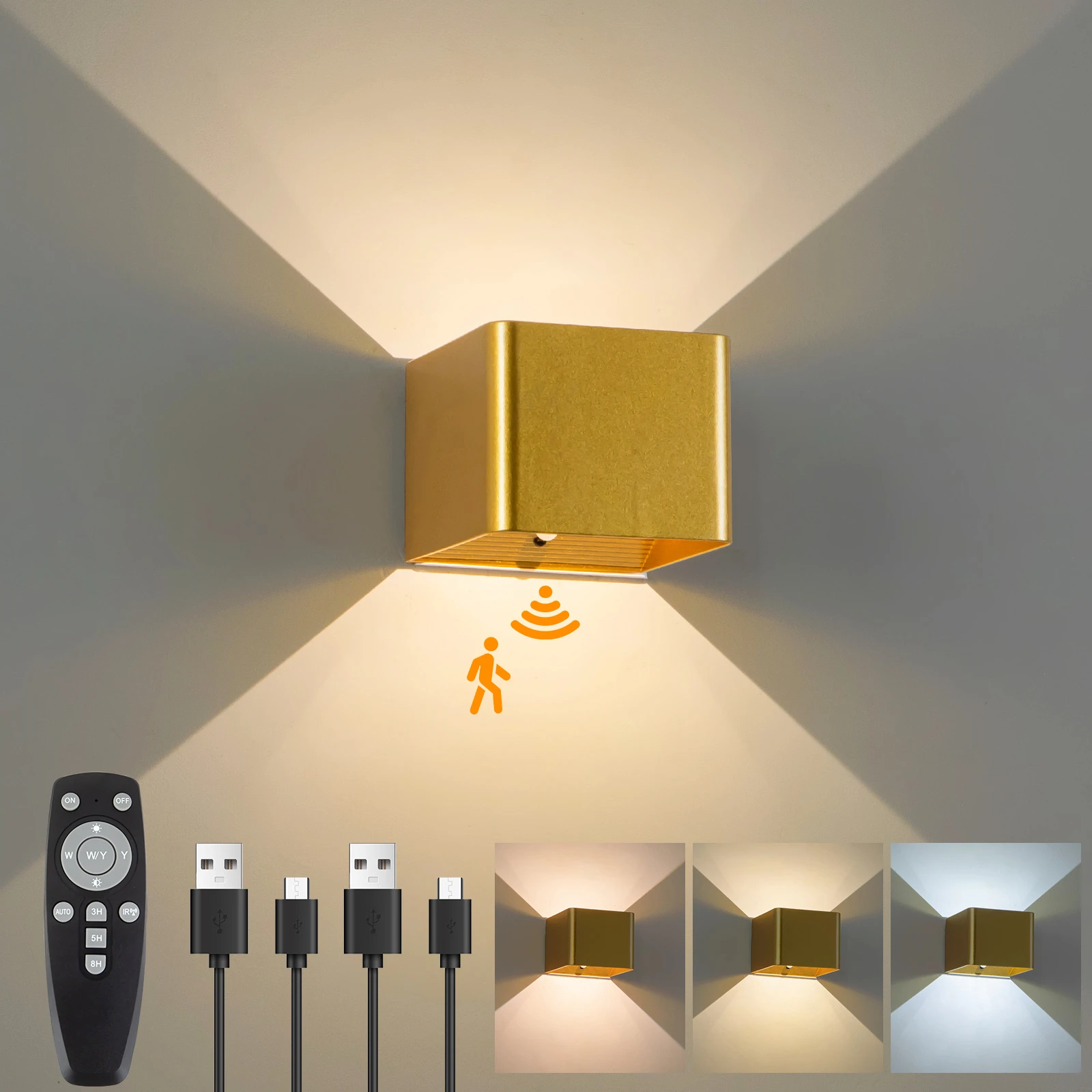 Wandlamp op batterijen, 3 kleurtemperatuur- en helderheidsinstellingen, afstandsbediening en bewegingssensor, draadloze magnetische 4000mAh oplaadbare led-lamp, geschikt voor slaapkamer, woonkamer,