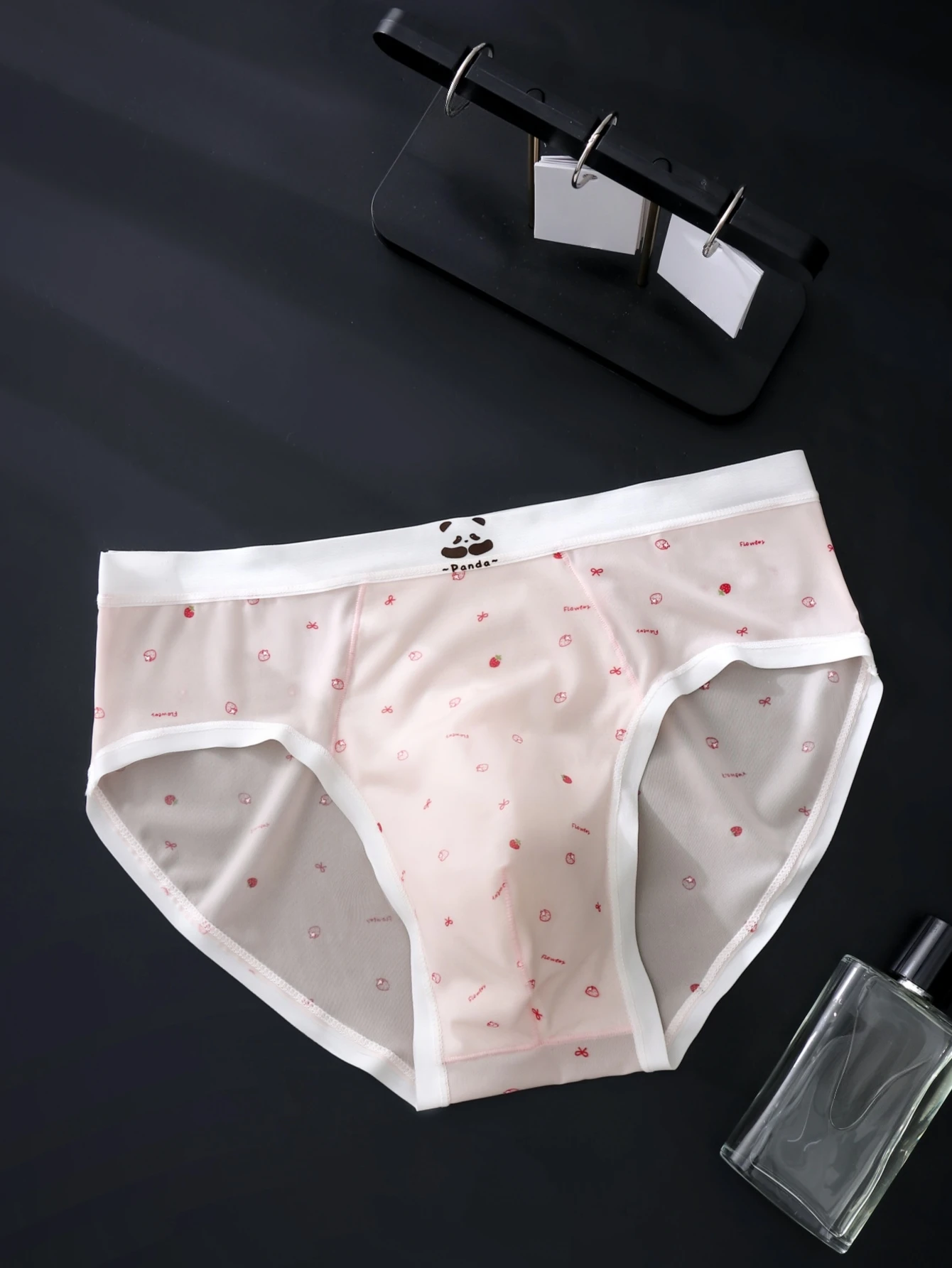 2PCS Men's Breathable Triangle Underwear Cartoon Panda Waist Logo Butterfly Knot Design Comfortable Strawberry Print Briefs