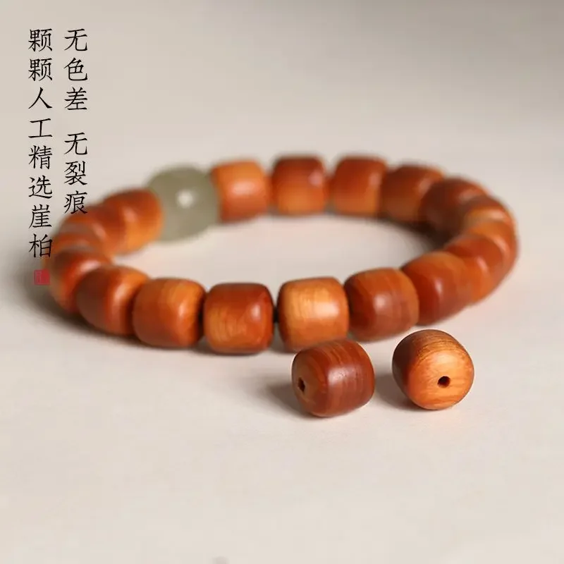 Taihang gelang Thuja alami artistik Tibet ember manik-manik kayu tali tangan dengan aroma obat Hetian giok manik-manik keberuntungan