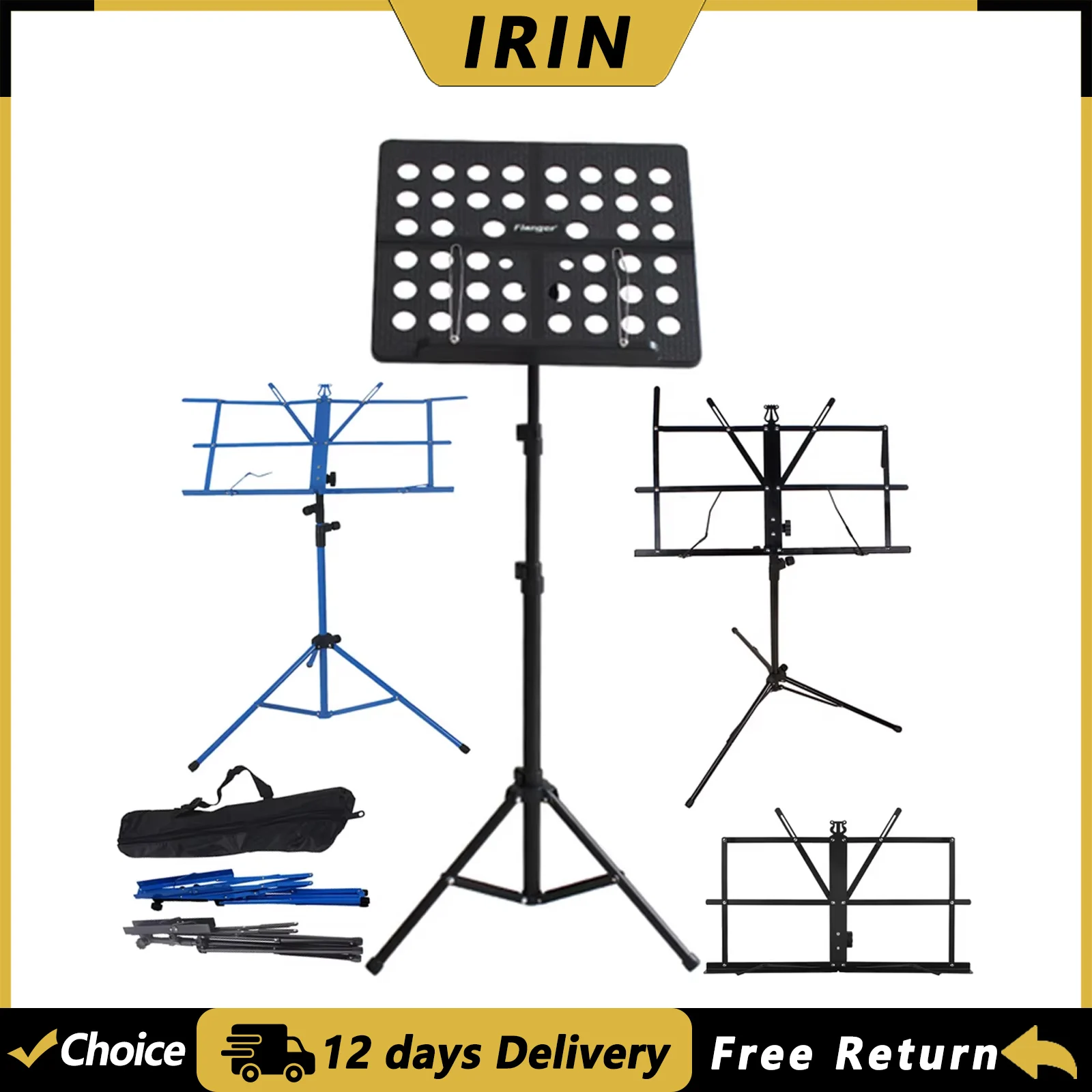 IRIN Foldable Music Sheet Stand Stainless Steel Tripod Stand Holder with Bag Height Adjustable Desktop Stand Accessories