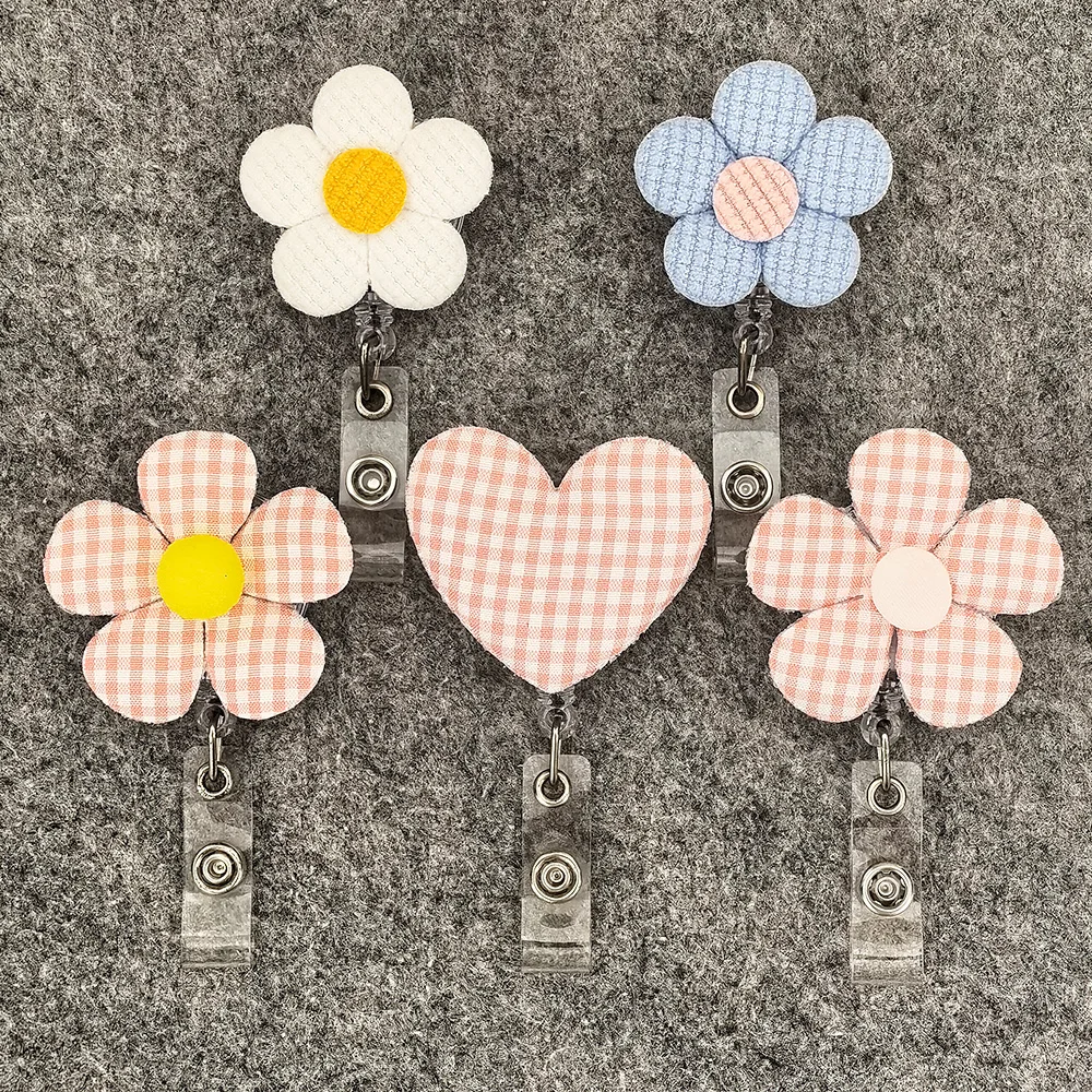 Fabric Flowers Style Badge Reel Nurse Workers Enfermera ID Holder Girl Boy Retractable Name Card Holder Accessory