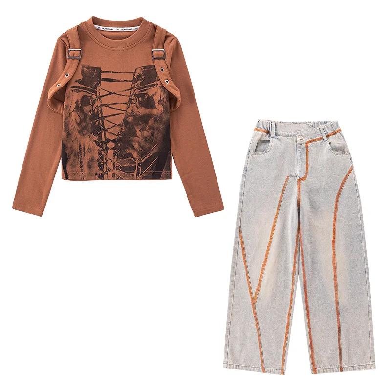 Autumn Girls Clothes Set Sweatshirt + Jeans Cotton Baby Clothes Two Piece Suits Fashion Teen Female Kids Outfits Suit Set 5-14Y image 6