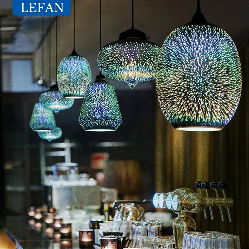 Imagem -05 - Modern Creative Fireworks Pendant Light 3d Glass Lampshade Starry Sky Pendurado Lâmpada Cozinha Sala de Jantar Home Decor Iluminação