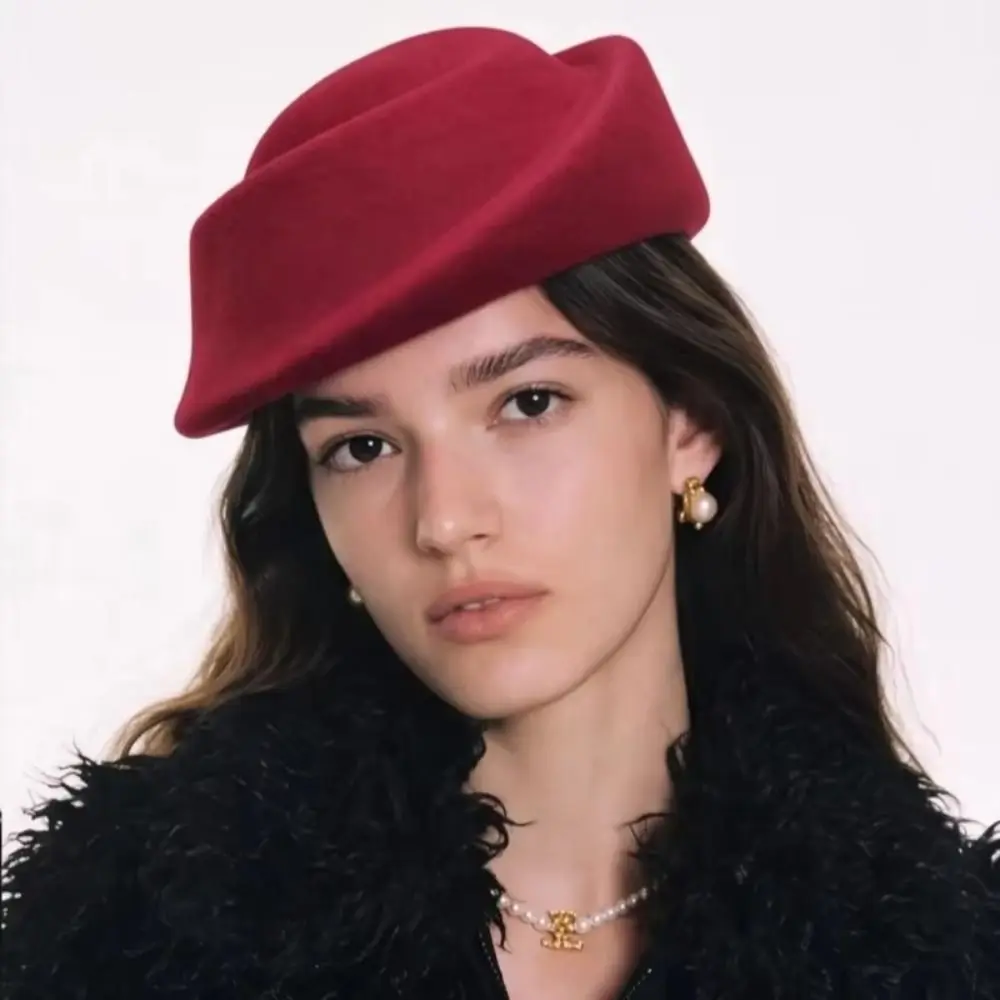 Uniform Stewardess Hat Hepburn Style Wool Pillbox Hat Elegant Teardrop Fedora Hat Versatile Air Hostess Medicine Box Hat Ball