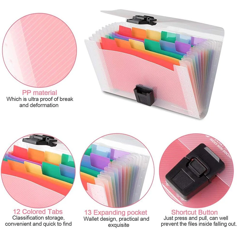 Mini étui de rangement portable avec clip, 13 grilles, pocommuniste horizon, dossier de fichiers en expansion, document arc-en-ciel, évaluationWallet