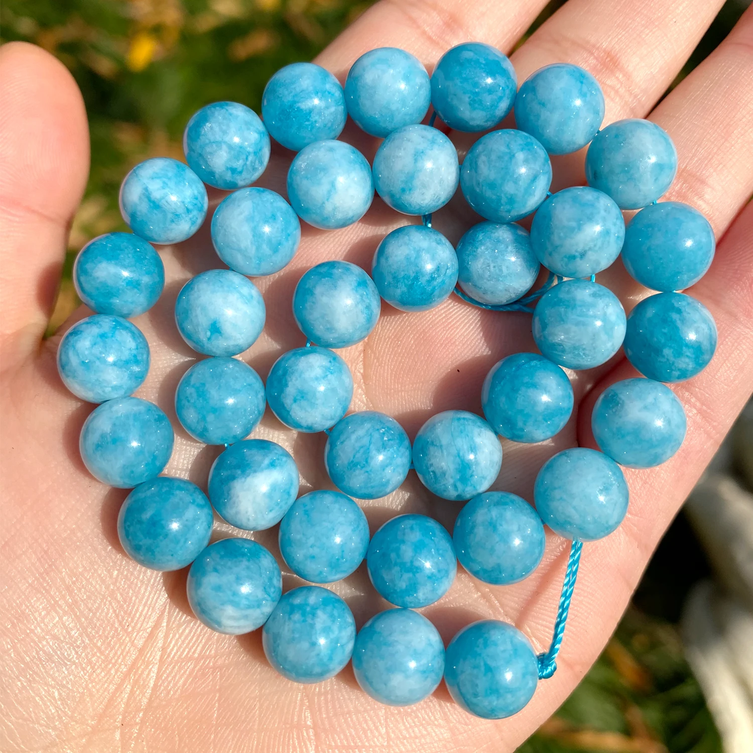 Natural Blue Chalcedony Jades Stone Beads For Jewelry Making Round Spacer Beads Diy Bracelet Accessories 4 6 8 10 12mm 15 Inches