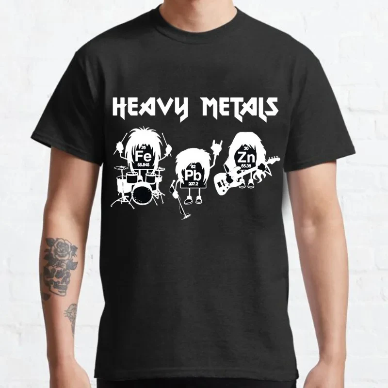 Heavy Metals Chemistry Periodic Table Rock Roll Music Physics Biology Print Men T Shirt Vintage Unisex Casual Loose T-shirt Tops