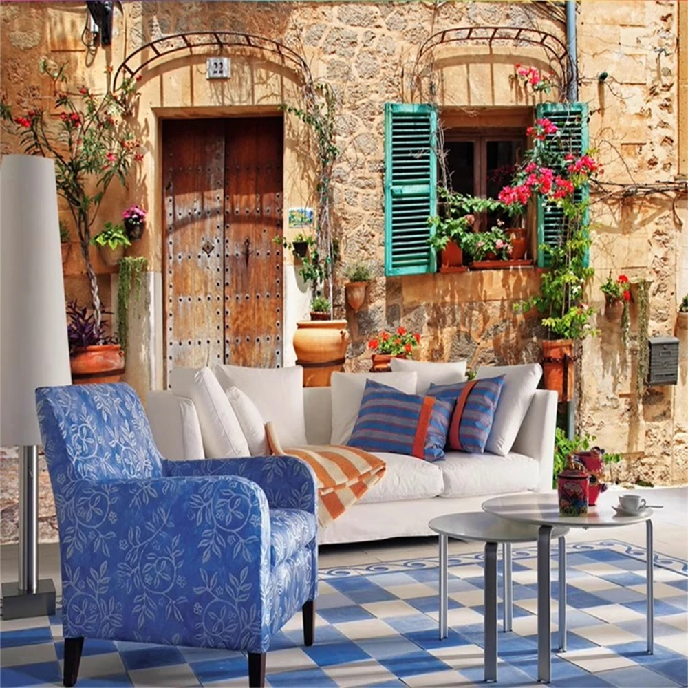 Custom Mediterranean wallpaper mural alley street view 3d wallpaper TV background wall papel de parede wall papers home decor
