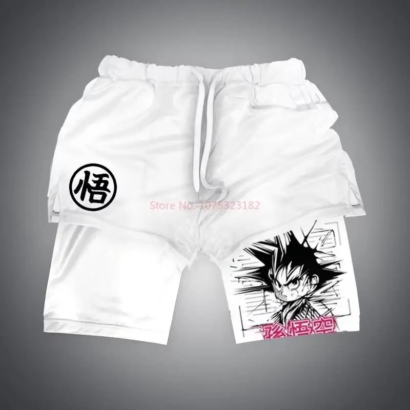 2024 New Dragon Ball Son Goku Shorts Anime Men Double Layer Sports Short Pants Cartoon Sportswear Jogger Breathable Beach Pants