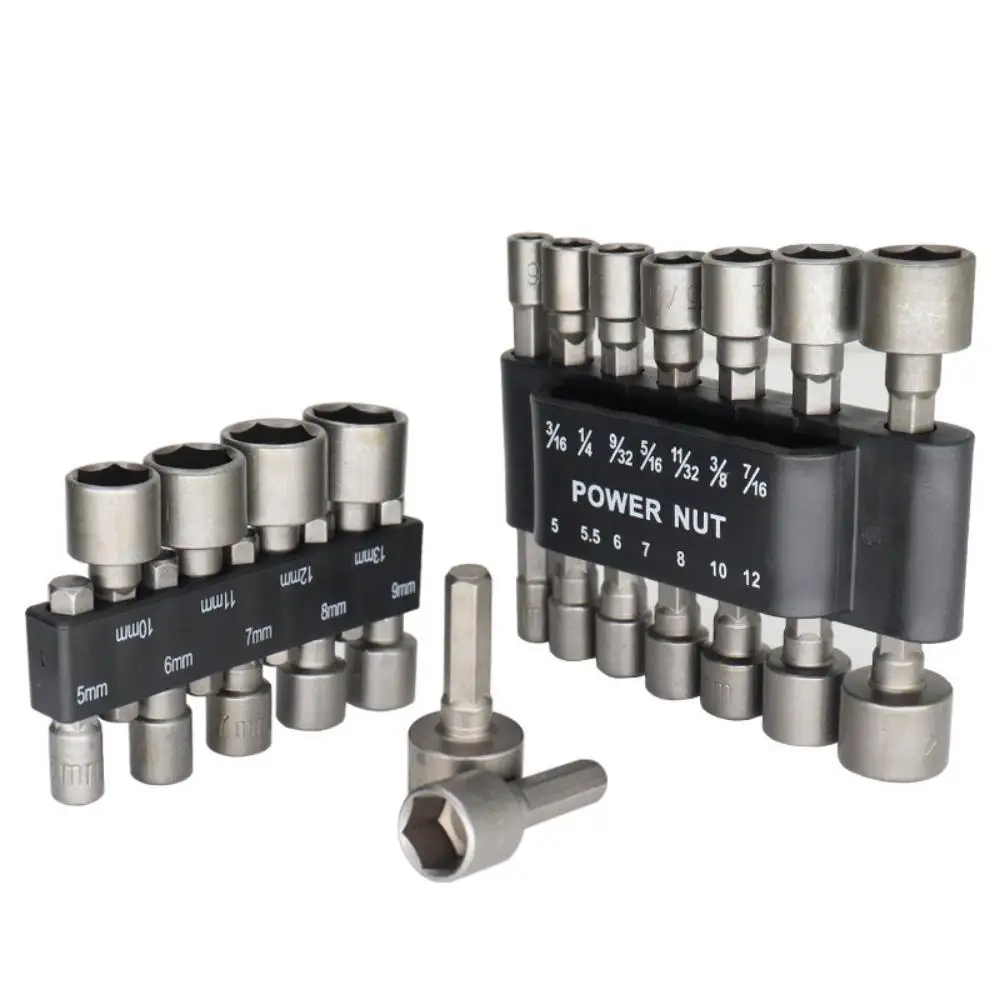 Conjunto de 9/14 Peças: Chave de Soquete Sextavada Interna Potente, Haste de Extensão para Chave de Fenda Sextavada, Inserção para Parafusadeira Pneumática