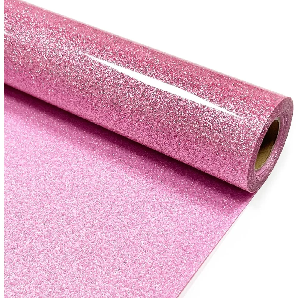 Pink Glitter Heat Transfer Vinyl 30cmx1m HTV for Shirts Sparkle Iron On Vinyl Easy Cut Weed Heat Press Design Roll DIY Craft