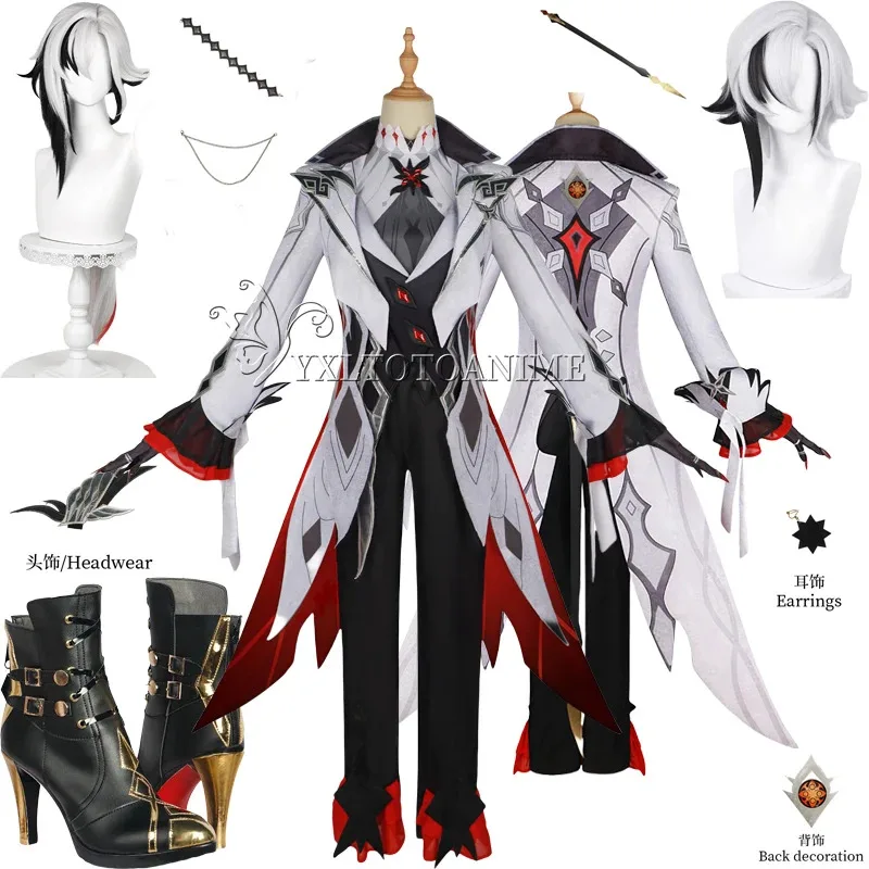 

Harlequin Cosplay Costume Wigs Genshin Impact Fatui The Knave Harlequin Uniform Eleven Fatui Harbingers Arlecchino Outfit