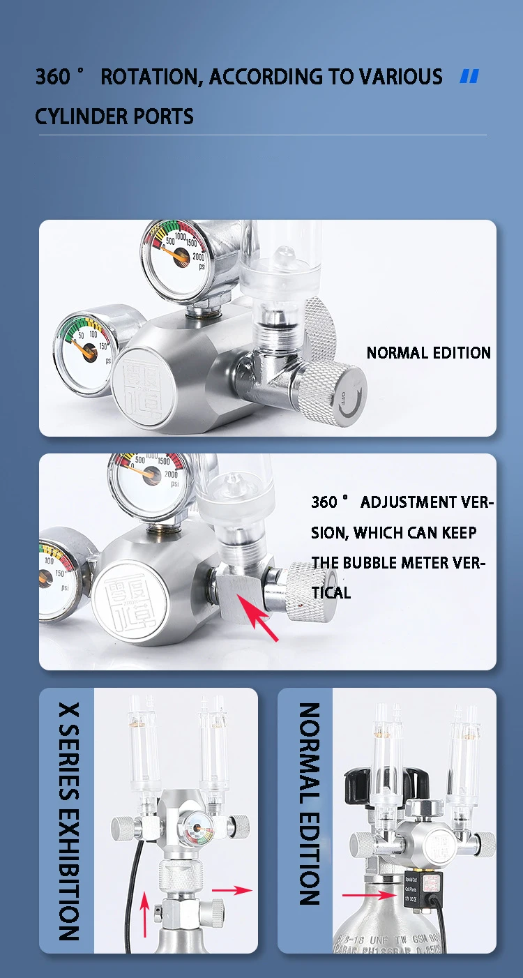Aquarium CO2 regulator Water injection type bubble recorder CO2 pressure reducing valve Fish tank CO2 control system equipment