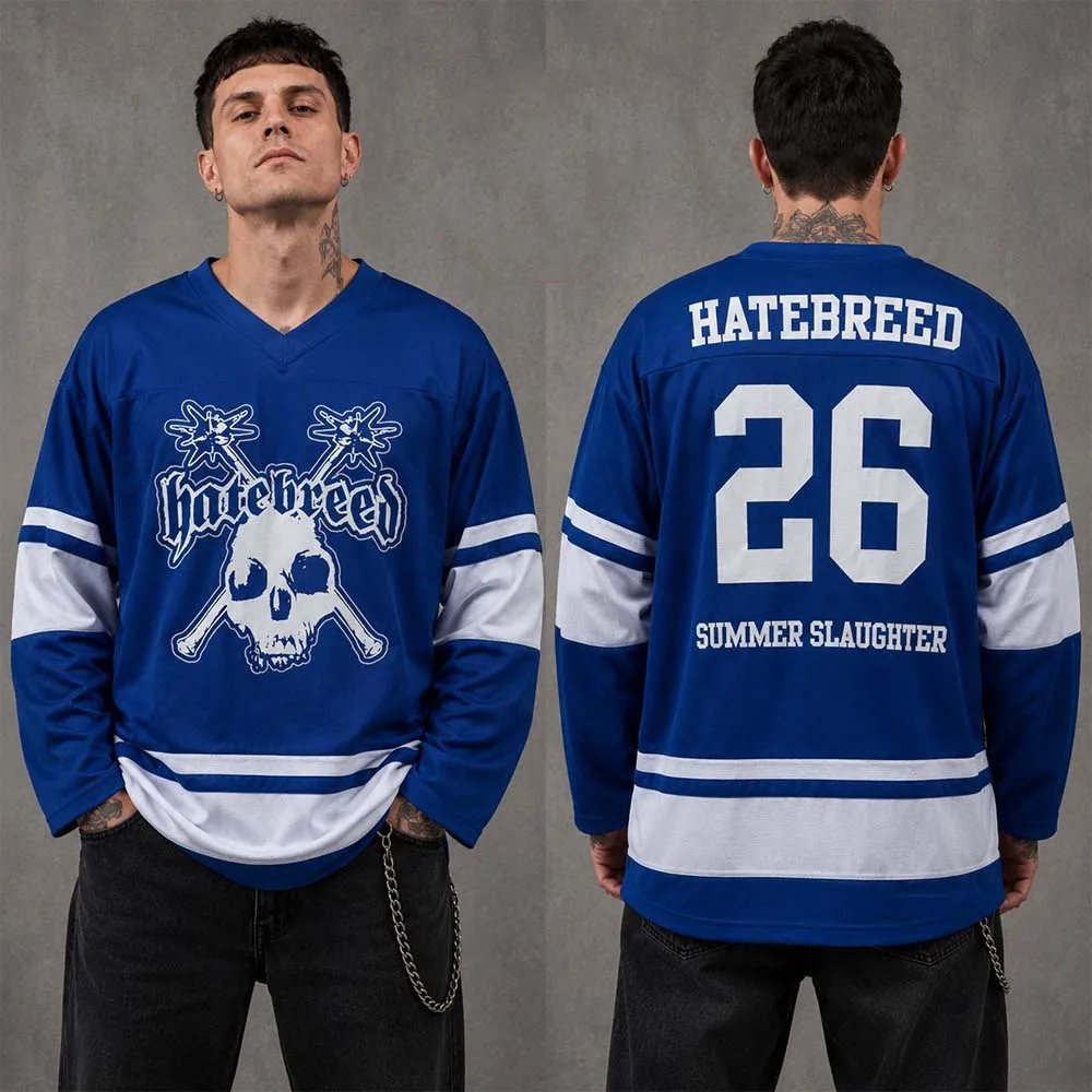 Hatebreed Hockey Jersey SUMMER SLAUGHTER 2026 Print Tops Unisex Streetwear Long Sleeve V-neck Loose T-shirt Casual Men Clothing