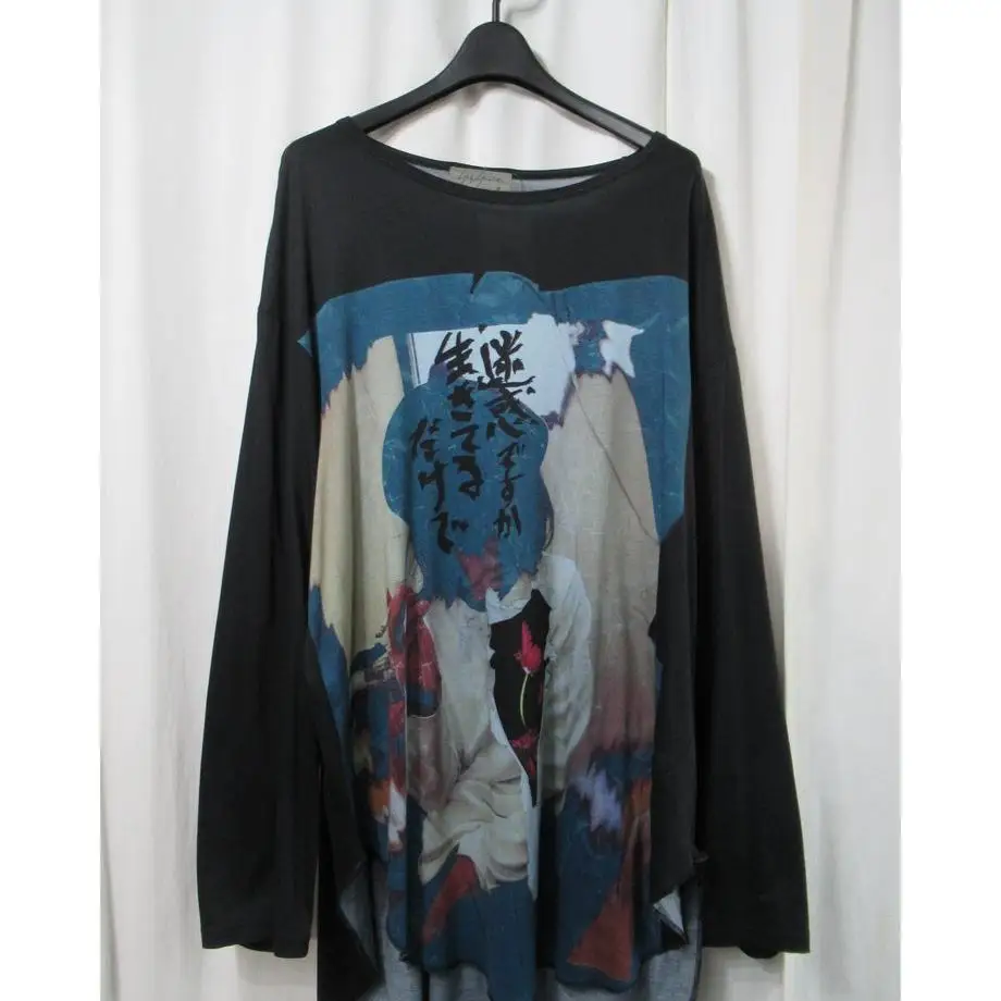 TOP-YAMAMOTO ® Black Cartoon Print Long-Sleeved T-Shirt for Women - Loose-Fitting, Casual, Versatile Round-neck Top