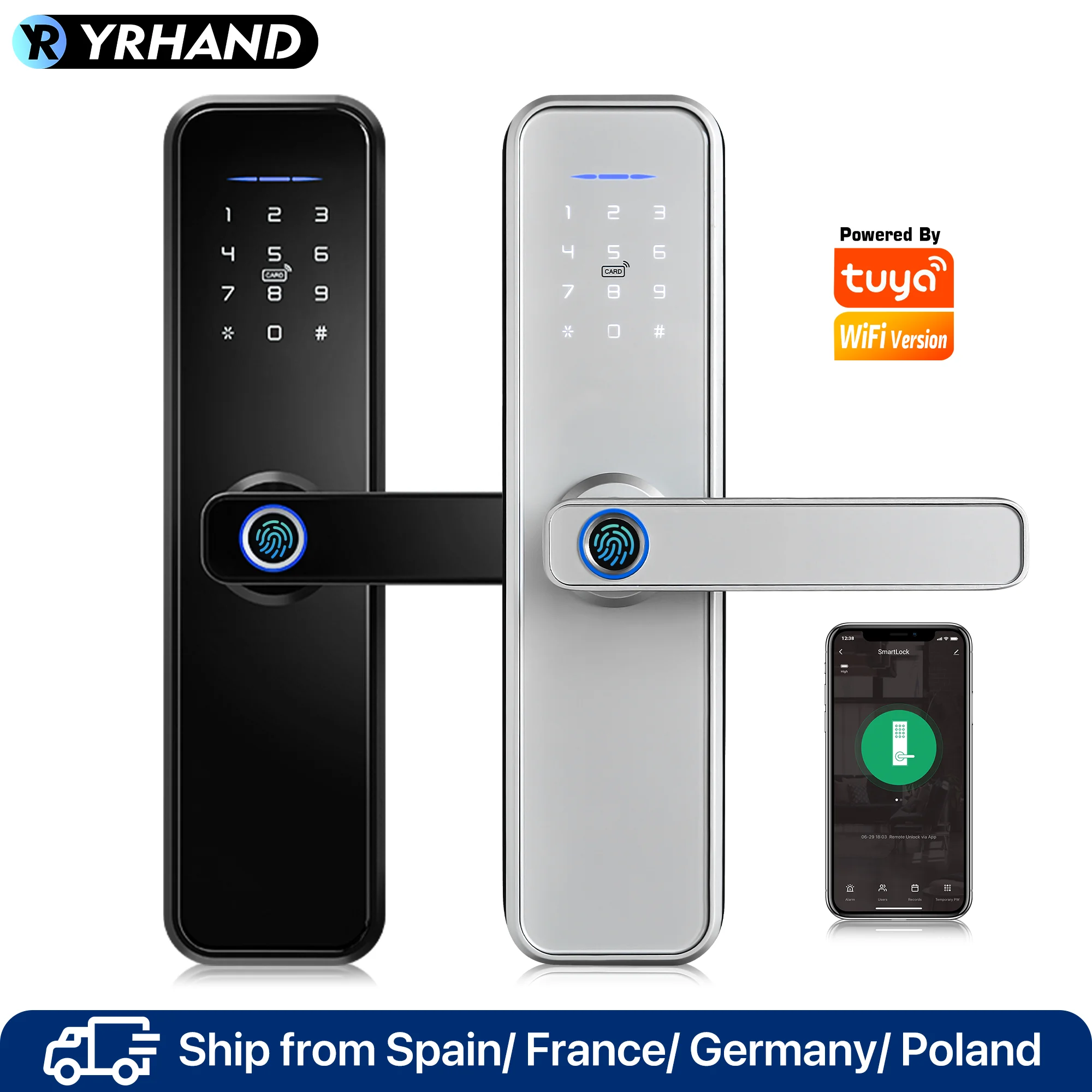 Tuya Smart Door Fingerprint Lock,Security Home Keyless Lock, Wifi Password RFID Card Lock Wireless App Phone Remote Control