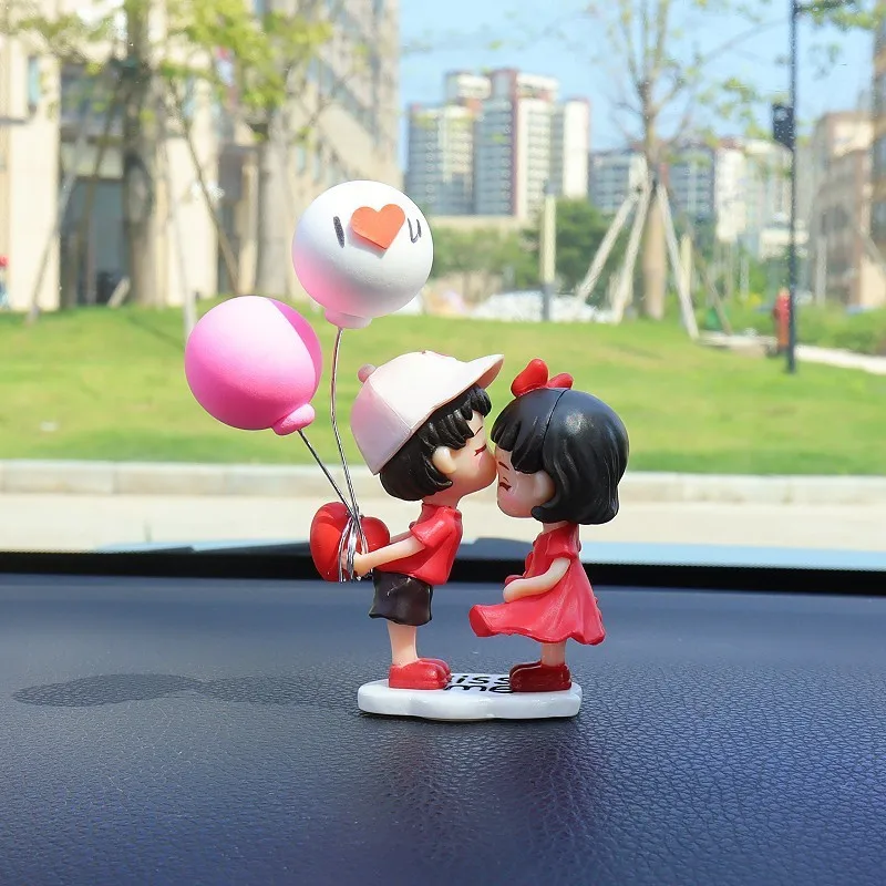 Couple Cute Ornaments for Car, Car Decoration Cute Cartoon Couples Action, Cartoon Car Dashboard Decorations, Cute Lovely Kiss C image 3