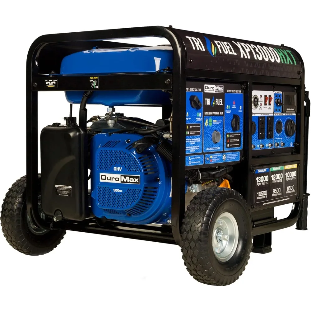 XP13000HXT 13,000-Watt 500cc Tri Fuel Gas Propane Natural Gas Portable Generator with CO Alert, Black/Blue