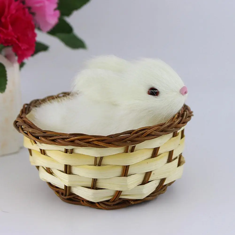 Simulation Plush Animal Toy Cute Mini Bunny Cat With Basket Bedroom Tabletop Car Decorations Children Kids Gifts