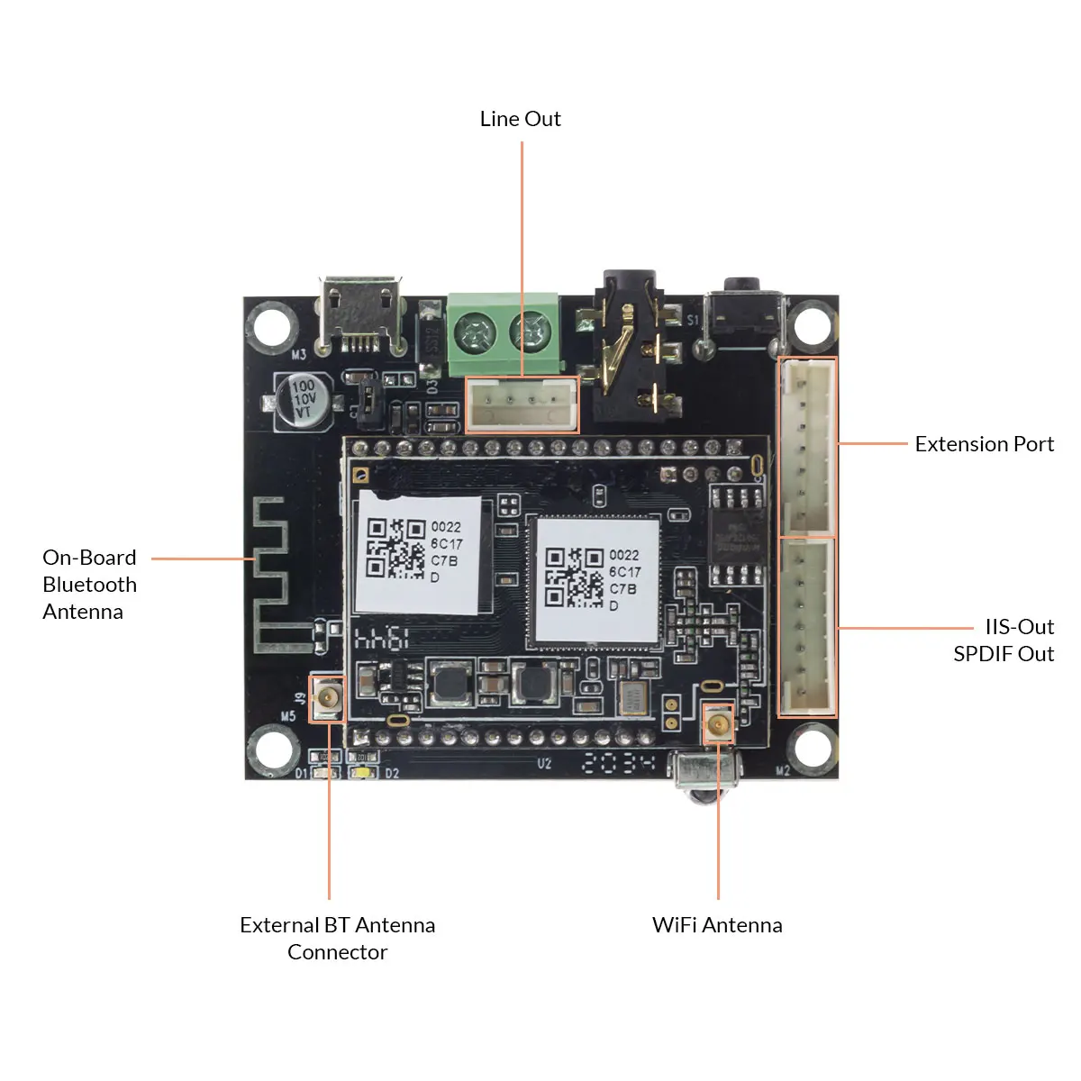 Up2Stream Mini V3 Bluetooth Audio Receiver Board Bluetooth 5.0 Wireless Stereo Music Module Multiroom DIY WIFI Audio Board