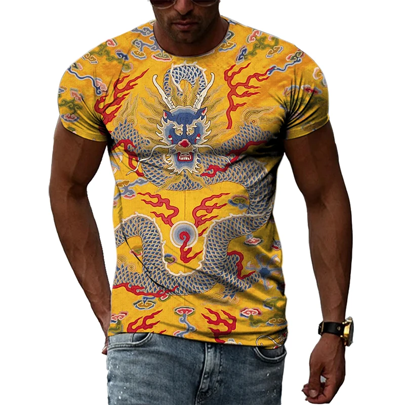

Chinese Dragon Robe Graphic Shirt 3D Harajuku Print New Summer Retro Hip Hop Casual Short Sleeve Top For Men Women Personality