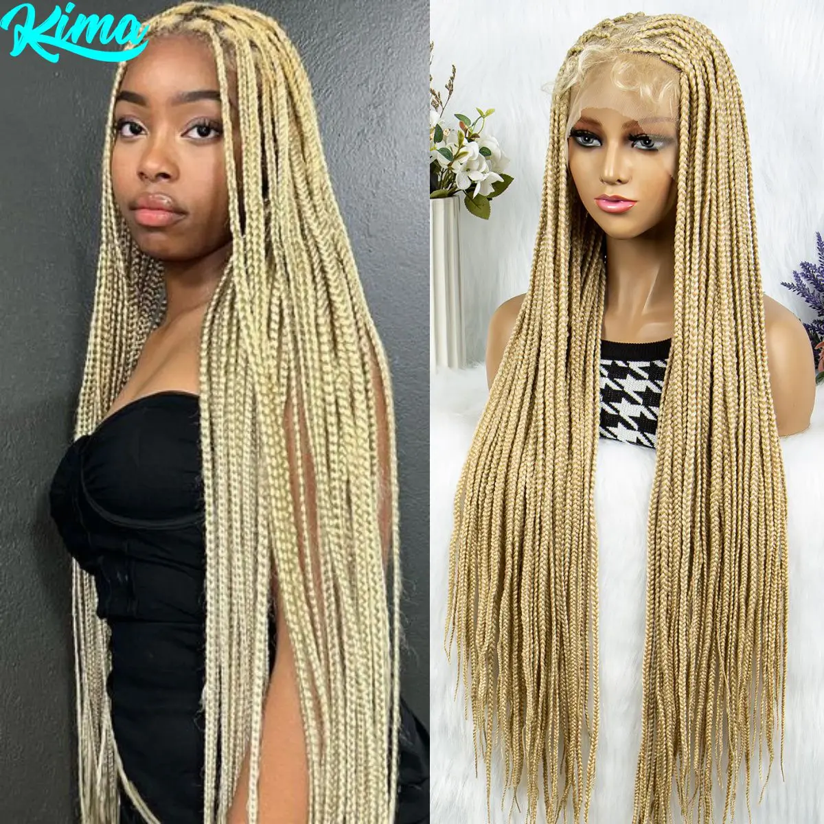 

36 дюймов 613 # Блондинка без узлов, плетеные парики, синтетические полные кружевные косы, парики, плетеные кружевные передние парики для чернокожих женщин