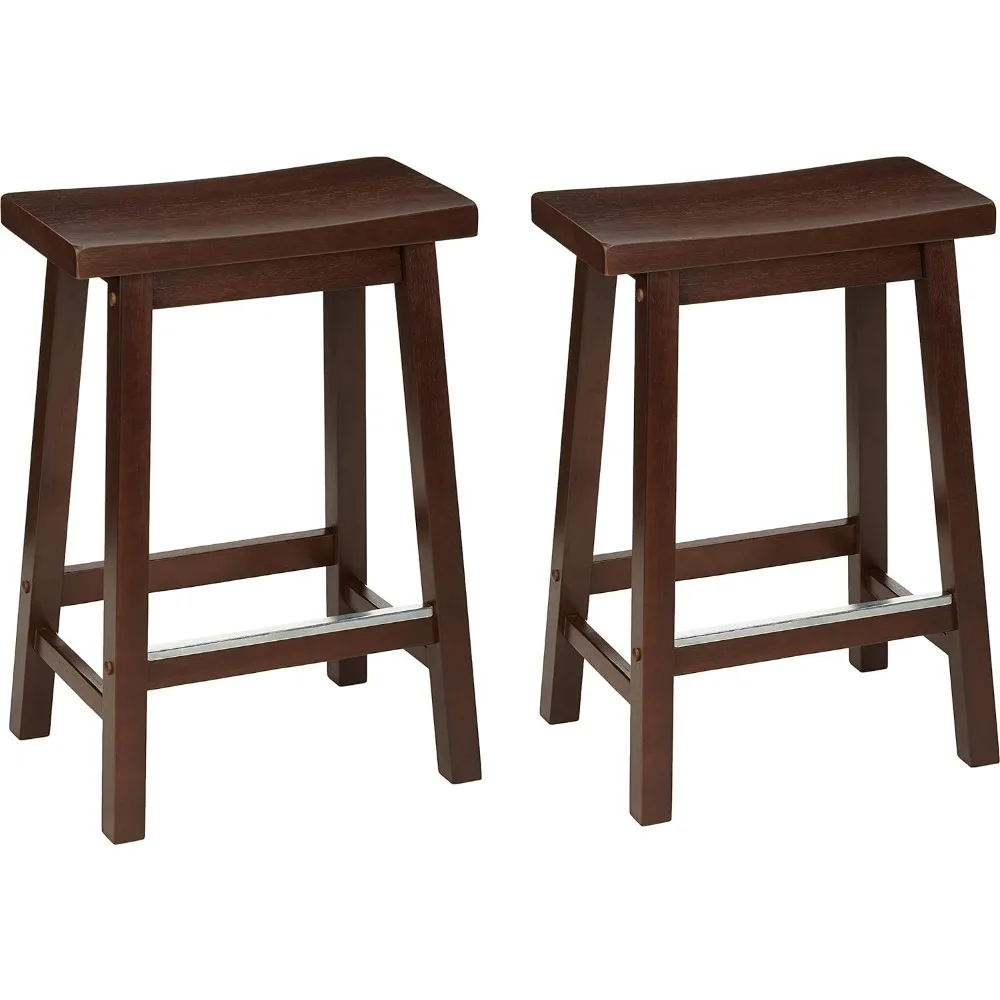 Solid Wood Saddle-Seat Kitchen Counter-Height Stool, 24-Inch Height, Walnut Finish - Set of 2