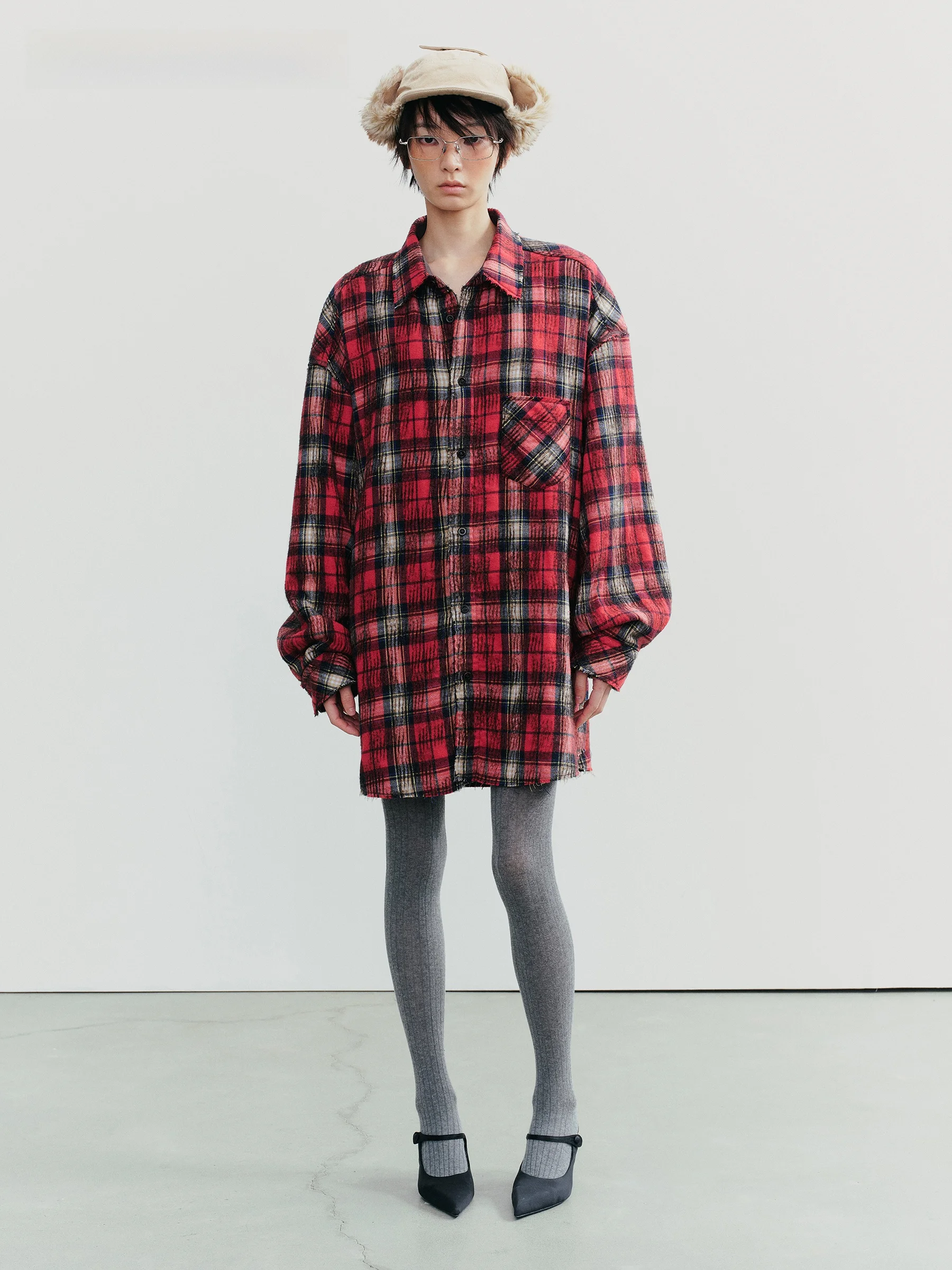 

VERMO Retro Thickened Woolen Shirt Coat with Frayed Classic Plaid Design for Women Casual Wear Daily Fashion