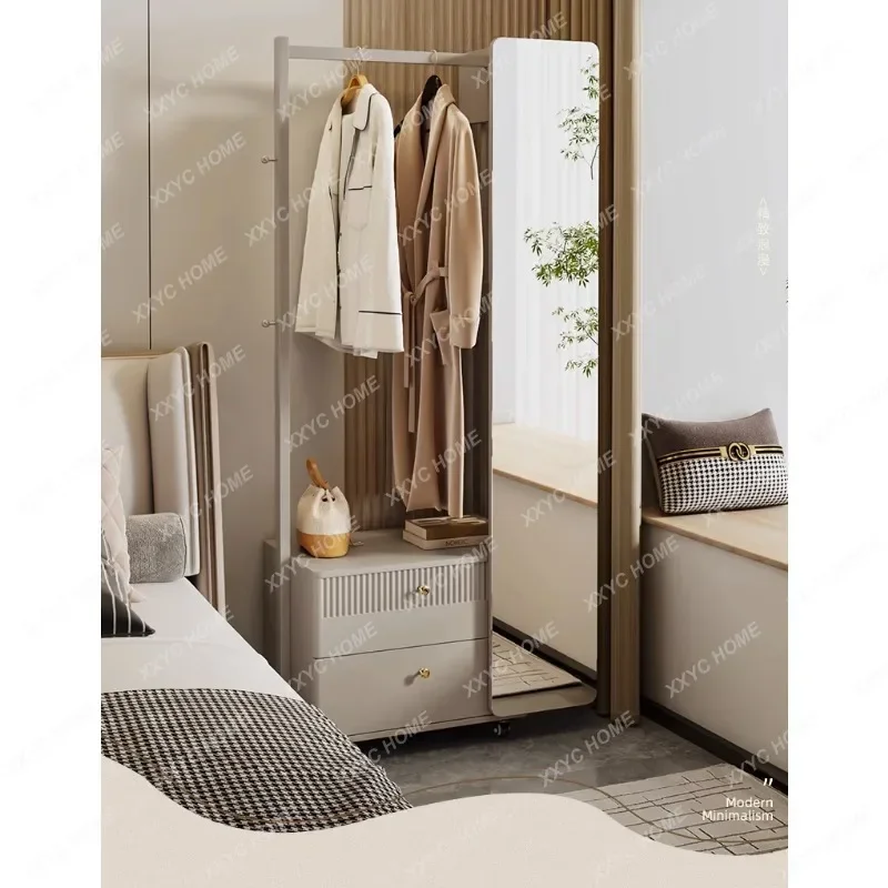 

Household Movable Clothing Rack Full-Length Mirror Bedside Table Integrated Multifunctional