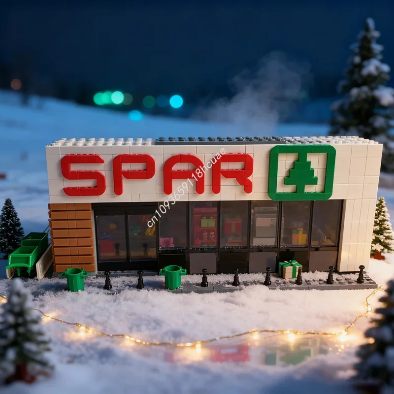 2129 Uds. MOC SPAR tienda de conveniencia modelo modular bloques de construcción regalo de Navidad juguetes de arquitectura ensamblar DIY Idea ladrillo niños
