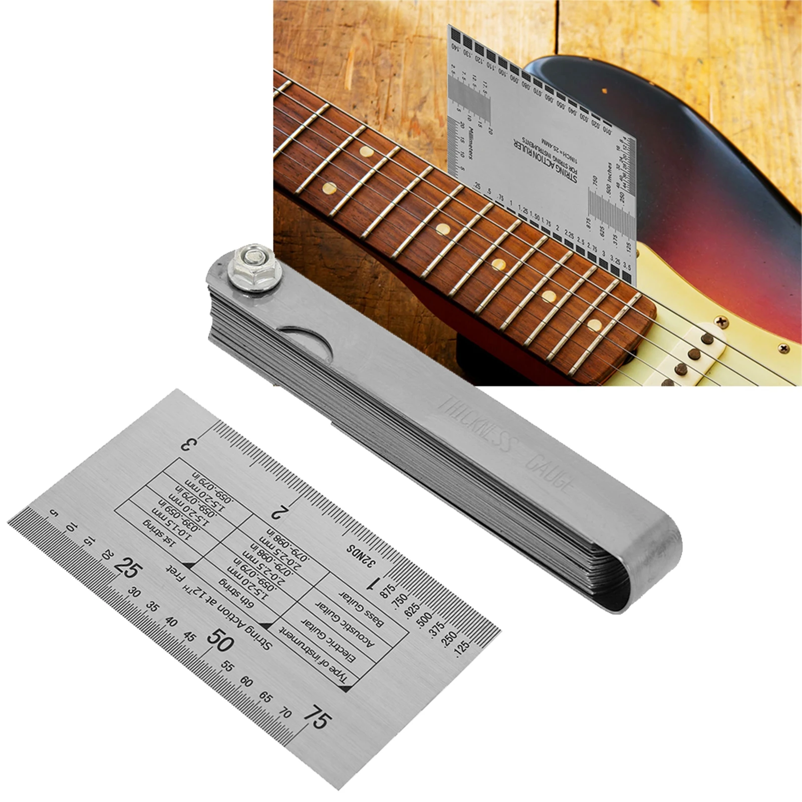 

Guitar Accessories Guitar Gauge Ruler String Action Gauge Ruler 32 Piece Feeler Gauges Fingerboard Fret Protector Guards