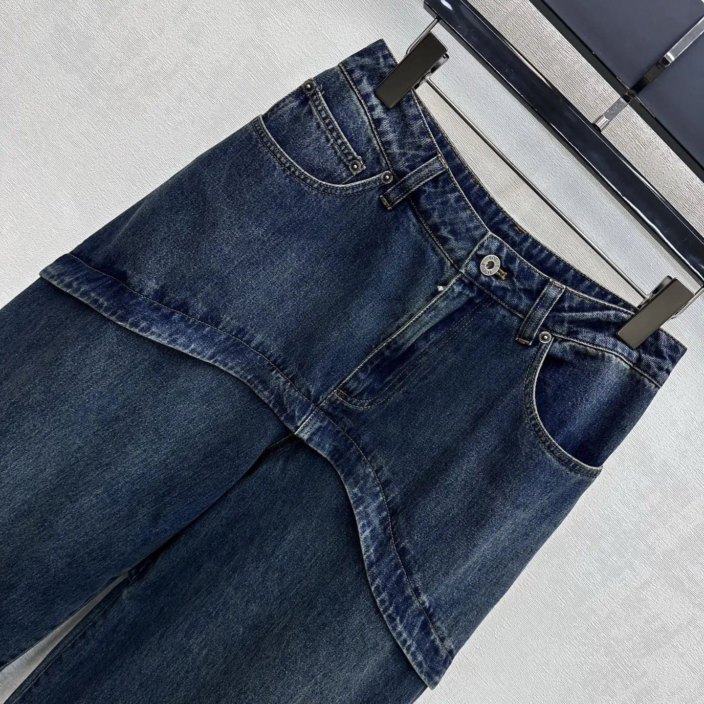 2026 New  Patchwork Denim Pants  Twill 100% Cotton Denim Material  High-Waist Buttoned Pants