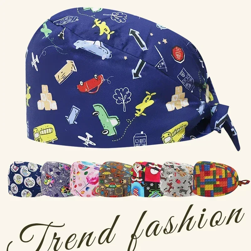 Gorro ajustable con banda para el sudor para hombre y mujer, gorro bouffant, gorros de algodón de Color puro, gorro quirúrgico