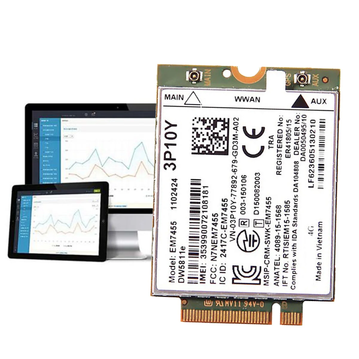 EM7455 DW5811E 4G Module+Antenna 3P10Y CAT6 for DELL E7270 E7470 E7370 E5570 E5470 Wireless FDD/TDD Gobi6000