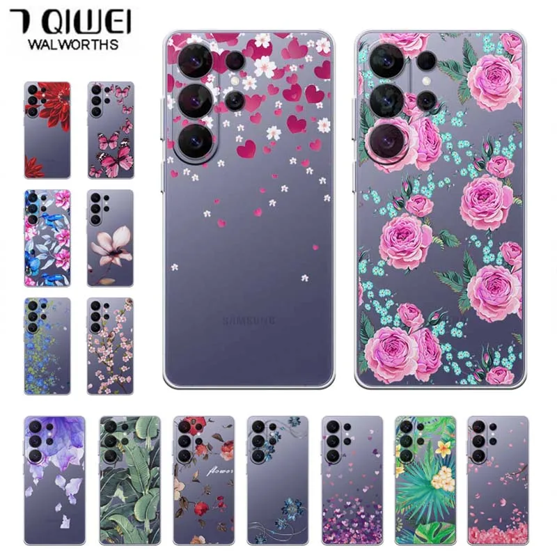 Transparent Silicone Cover For Samsung Galaxy S26 Ultra Case Flower Clear Soft Case For Samsung S26 Ultra Cover S 26 Ultra Funda