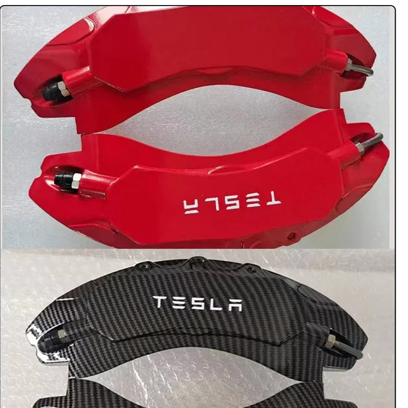 For Tesla Model 3 Y X S Brake Pad Cover Caliper Cover ABS Red Blue Carbon Fiber Pattern 